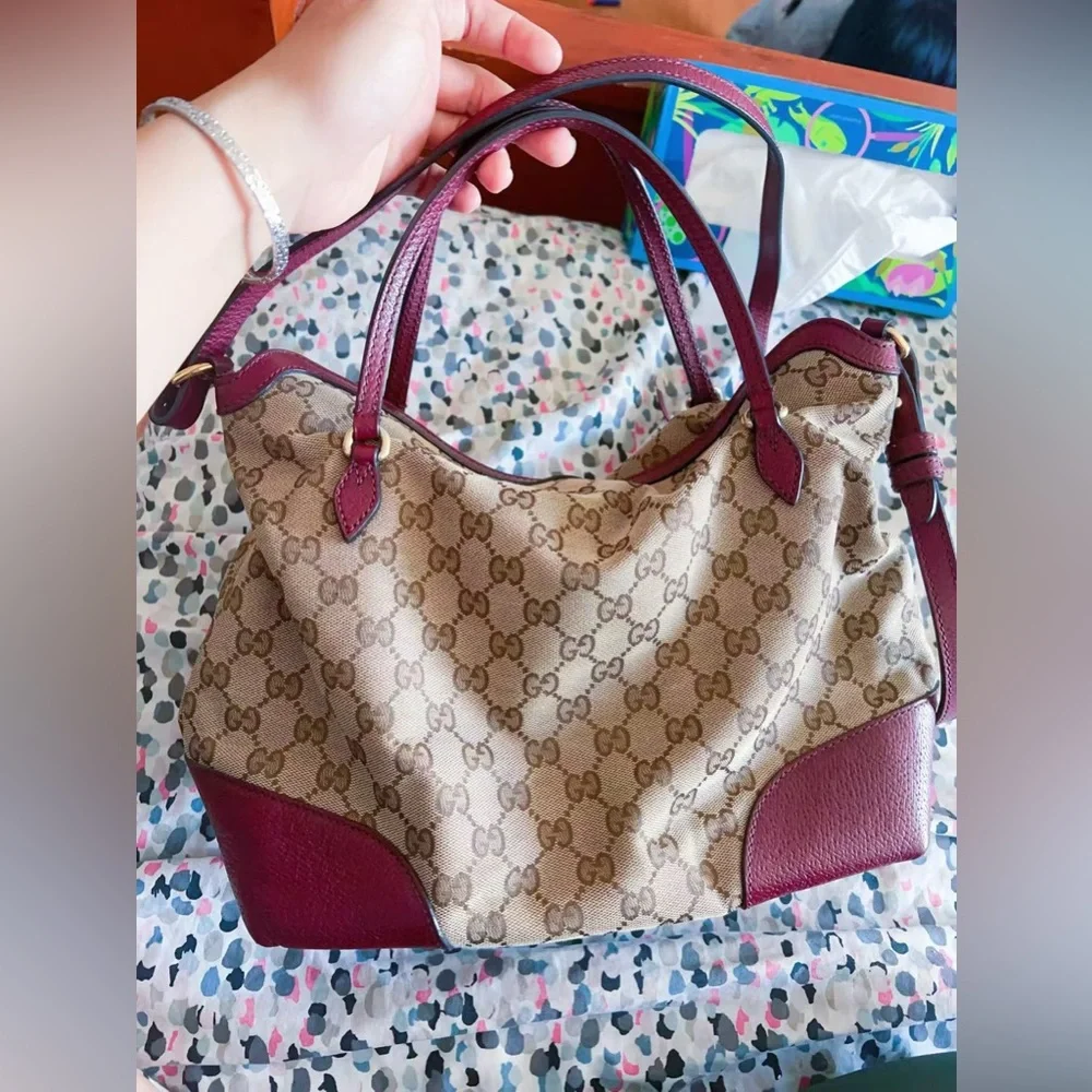 GUCCI GG‎ Canvas Hand Bag 2way Beige velvet color
